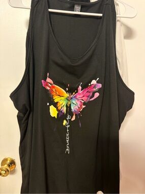 SHEIN Black Tank with Multicolor Watercolor Butterfly